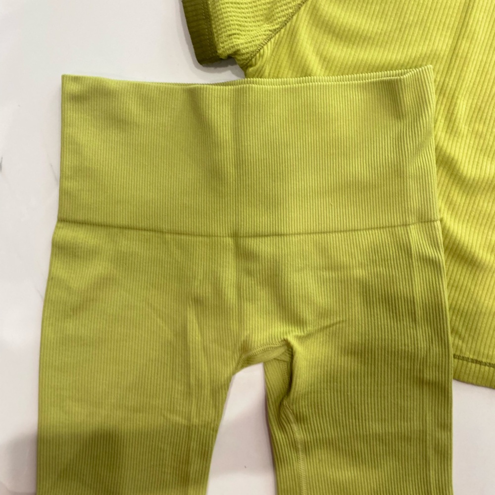Light Green Ribbed Top and Ribbed Biker Shorts set 💚 - Picture 3 of 5